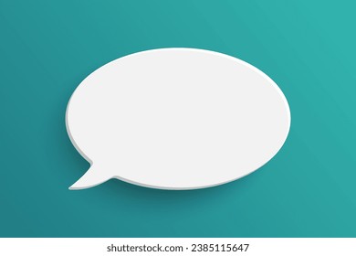 Burbuja de voz en blanco elipse aislada en fondo verde. Pensar símbolo ovalado de signo con espacio en blanco para texto, comillas, mensaje. Mínimos carteles sociales, etiquetas de precios, stickers, afiches, insignias.
