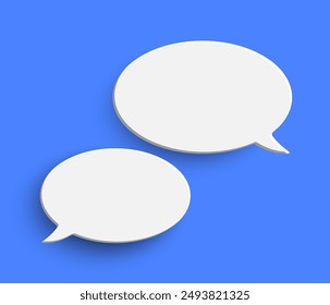 White ellipse blank speech bubble on blue background. Speak bubble text, chat box, message outline modern vector illustration design. Minimal social network chatting windows. Question, answer