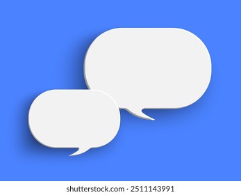 White ellipse blank speech bubble on blue background. Speak bubble text, chat box, message outline modern vector illustration design. Minimal social network chatting windows. Question, answer