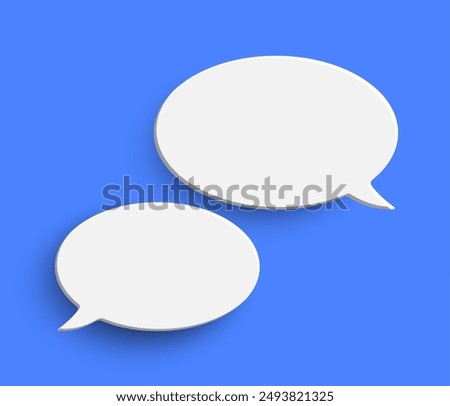 White ellipse blank speech bubble on blue background. Speak bubble text, chat box, message outline modern vector illustration design. Minimal social network chatting windows. Question, answer