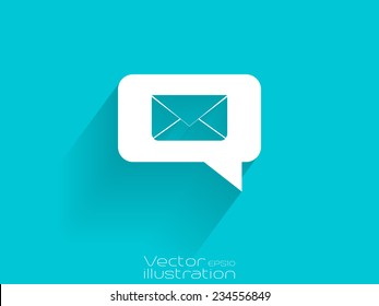 White e-mail bubble icon on blue background