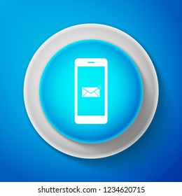 White Email message lock password icon isolated on blue background. Envelope with padlock sign. Private mail and security, secure, protection, privacy symbol. Flat design. Vector Illustration