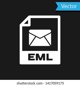 White EML file document icon. Download eml button icon isolated on black background. EML file symbol. Vector Illustration