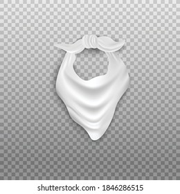 White empty bandana or neck scarf in western cowboy style, realistic vector mockup illustration isolated on transparent background. Fashion unisex wear template.