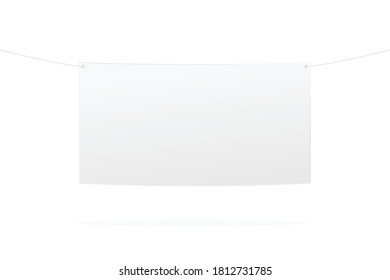 Signo de cartel blanco vacío, fondo de la ilustración del vector de la plantilla de la pancarta colgante