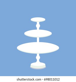 White Empty Birthday Or Wedding Cake 3 Tier Round Stand. Vector Illustration.