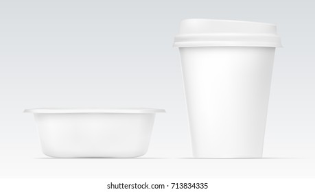 White Empty Blank Plastic Food Tray Container Box. EPS10 Vector