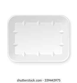 White Empty Blank Styrofoam Plastic Food Tray Container. Illustration Isolated On White Background. Mock Up Template Ready For Your Design. Vector EPS10