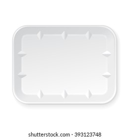 White Empty Blank Styrofoam Plastic Food Tray Container. Illustration Isolated On White Background. Mock Up Template Ready For Your Design. Vector EPS10