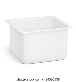 White Empty Blank Styrofoam Plastic Food Tray Container Box Opened, Cover. Illustration Isolated On White Background. Mock Up Template Ready For Your Design. Vector EPS10