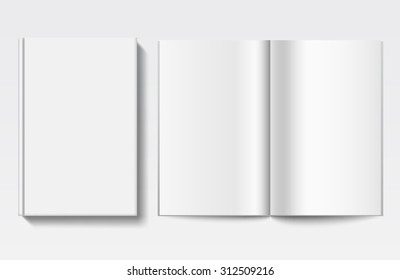 White empty book cover and pages, front view