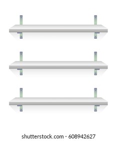 White empty book shelves. Vector cartoon illustration