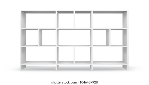 White empty bookcase template. Realistic isolated vector.