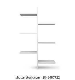 White empty bookshelf template. Realistic isolated vector.