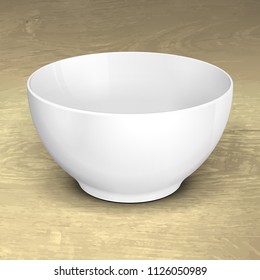 White Empty Bowl Cup Plate Food Porcelain, Ceramics, Plastic Container. Mock Up Template. Illustration Isolated On White Background. Ready For Your Design. Product Packaging. Vector EPS10