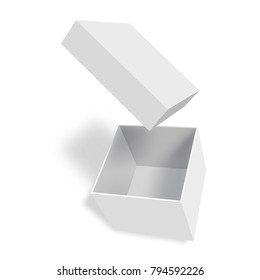 White empty box or container with an open lid isolated on a white background. Vector illustration