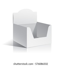 White Empty Box Display. Display On Isolated White Background. Mock-up Template. Product Packing Vector