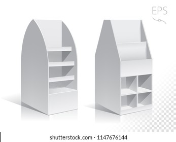 White empty box displays. Display on Isolated white background. Mock-up template ready for design. Product Packing Vector
