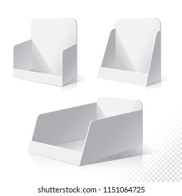 White empty box displays. Display on Isolated white background. Mock-up template ready for design. Product Packing Vector