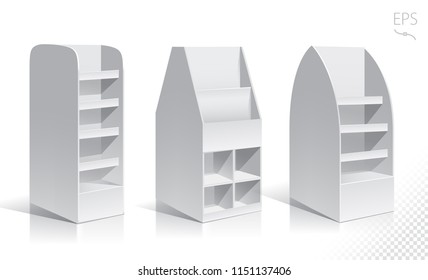White empty box displays. Display on Isolated white background. Mock-up template ready for design. Product Packing Vector