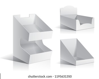 White empty box displays. Display on Isolated white background. Mock-up template ready for design. Product Packing Vector