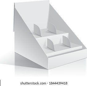 White empty box displays. Display on Isolated white background. Mock-up template ready for design.
