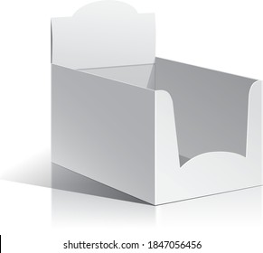 Se muestra una caja blanca vacía. Mostrar en fondo blanco aislado. Plantilla de maqueta lista para el diseño. Vector de empaquetado de productos