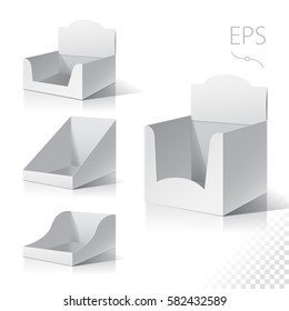 White empty box displays. Display on Isolated white background. Mock-up template ready for design. Product Packing Vector