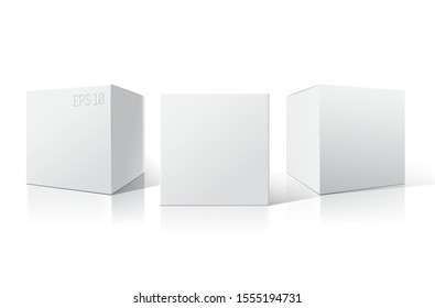 White empty box displays on Isolated white background. Three different positions. Product Packing Vector