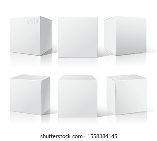 White empty box displays on Isolated white background. Three different positions. Product Packing Vector