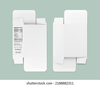 White empty box mockup. Front and back view. Vector illustration on green background, ready and simple to use for your design. EPS10.