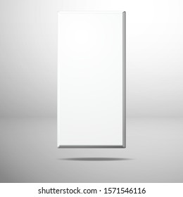 A white empty chocolate packaging is above the surface. Realistic vector template for design