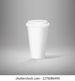 White empty coffee cup template on gray background. Vector