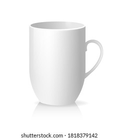 White empty cup in classic style on transparent background. White background. Vector illustration.