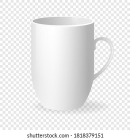 White empty cup in classic style on transparent background. White background. Vector illustration.