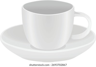 Xícara vazia branca sobre fundo branco, vetor