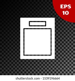 White Empty form icon isolated on transparent dark background. File icon. Checklist icon. Business concept.  Vector Illustration
