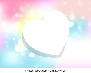 White Empty Heart Shape on Gradient Blurred Bokeh Background.