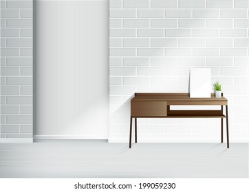 white empty interior with white frame and white vases