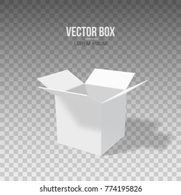 White empty open box on a transparent background. Vector illustration