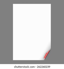 White Empty Paper Sheet with Curled Corner. Vector Illustration