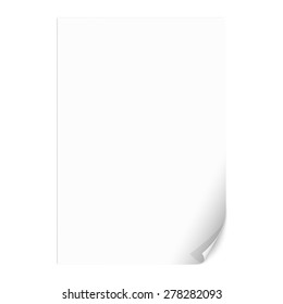 White Empty Paper Sheet with Curled Corner. Vector Illustration