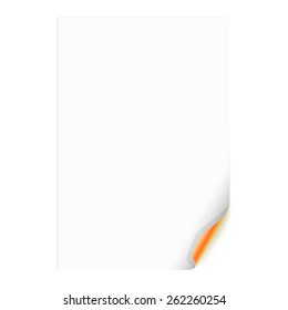 White Empty Paper Sheet with Orange Curled Corner. Vector Illustration