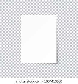 White empty paper sheet with shadow on transparent background. Vector EPS10