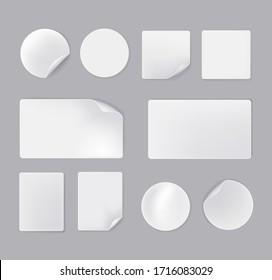 White empty paper stickers isolated set. Vector flat cartoon graphic design illustration