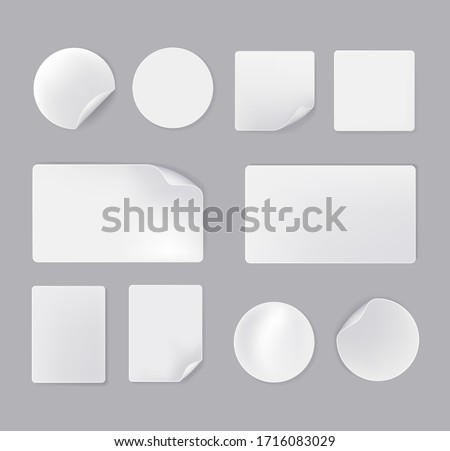 White empty paper stickers isolated set. Vector flat cartoon graphic design illustration