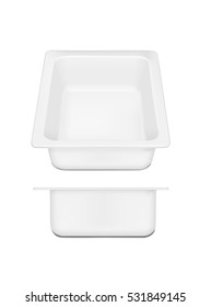 White empty plastic container for cheese. Packaging for meat, fish and vegetables