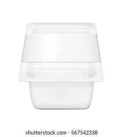 White empty plastic container for cheese. Packaging for meat, fish and vegetables