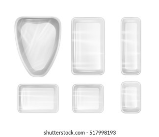 White Empty Plastic Container For Chicken. Packaging For Meat, Fish And Vegetables.