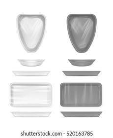 White empty plastic container for chicken. Packaging for meat, fish and vegetables.